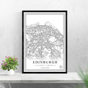 Mapa de la ciudad de Edimburgo descarga digital diseño impreso en blanco y negro de Escocia póster decoración de arte de pared imprimible regalos personalizados