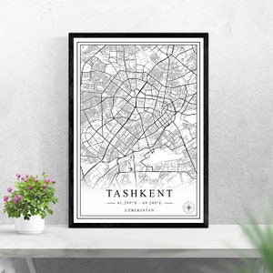 Taschkent Stadtplan digitaler Download schwarz weiß Druck Design von Usbekistan Poster Wand Kunst Dekor druckbare personalisierte Geschenke