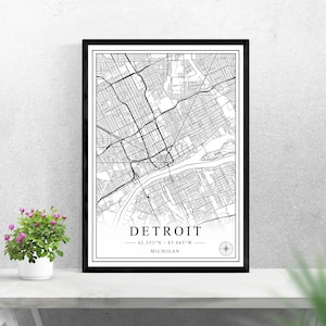 Detroit Stadt karte digital download schwarz weiß Druck Design usa Poster Wand Kunst Dekor druckbare personalisierte Geschenke