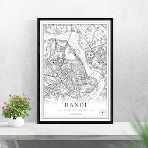 Hanoi Stadt Karte digitaler Download schwarz weiß Druck Design von Vietnam Poster Wand Kunst Dekor druckbare personalisierte Geschenke