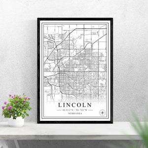 Lincoln city map digital download black and white print design of United States poster wall art decor printable personalized gifts