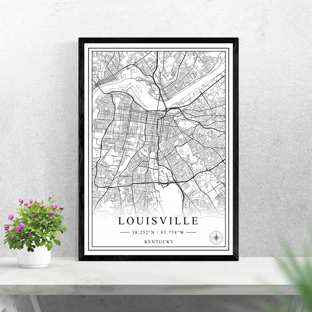 Louisville City Map Digital Download Black and White Print Design of ...