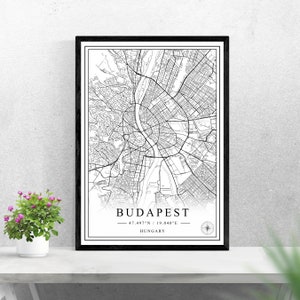 Budapest Stadtplan digitaler Download schwarz weiß Druck Design Ungarn Poster Wand Kunst Dekor druckbare personalisierte Geschenke