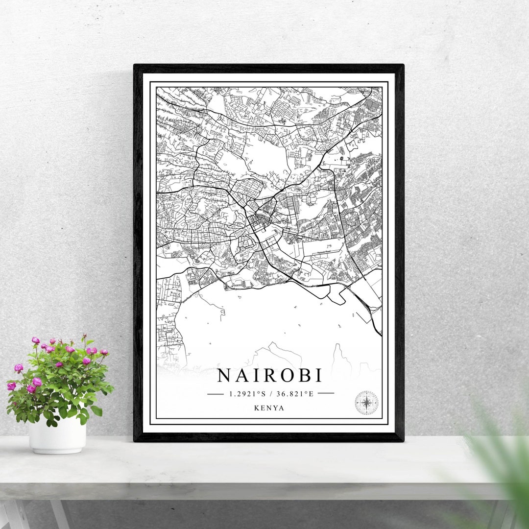 Nairobi City Map Digital Download Black and White Print Design of Kenya Poster Wall Art Decor ...