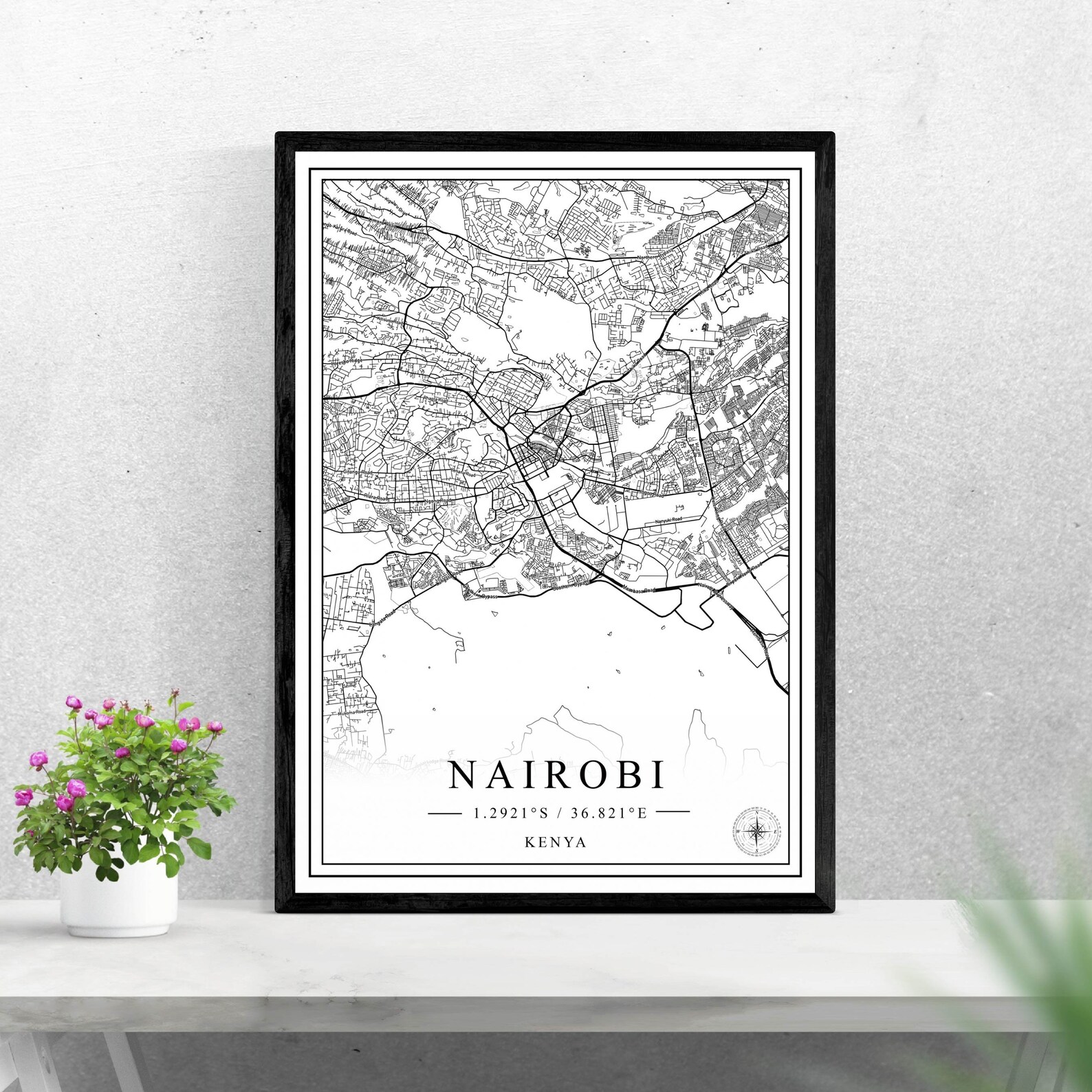 Nairobi City Map Digital Download Black and White Print Design of Kenya Poster Wall Art Decor ...