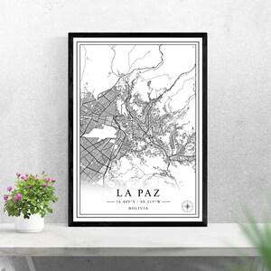 La Paz city map digital download black and white print design of Bolivia poster wall art decor printable personalized gifts