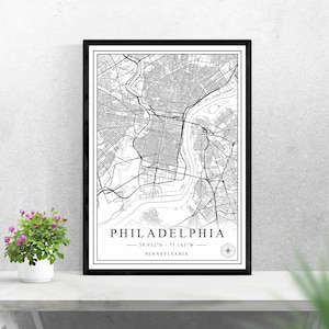 Philadelphia Stadtplan digitaler Download schwarz weiß Druck Design usa Poster Wand Kunst Dekor druckbare personalisierte Geschenke