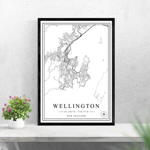 Wellington city map digital download black and white print design of New Zealand poster wall art decor printable personalized gifts