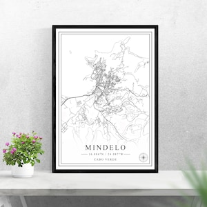 Mindelo city map digital download black and white print design of Cabo Verde poster wall art decor printable personalized gifts