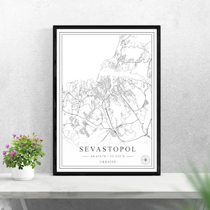 Sevastopol city map digital download black and white print design of Russia poster wall art decor printable personalized gifts