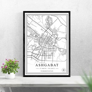Ashgabat city map digital download black and white print design of Turkmenistan poster wall art decor printable personalized gifts