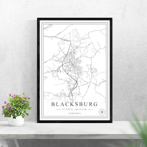 Blacksburg city map digital download black and white print design of United States poster wall art decor printable personalized gifts