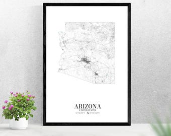 Road Map of Arizona - State and Interstate Highways | Hand-drawn