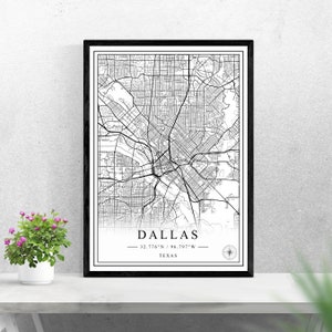 Dallas city map digital download black and white print design of United States poster wall art decor printable personalized gifts