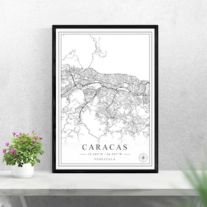 Caracas map digital download black and white print design of Venezuela poster wall art decor printable personalized gifts