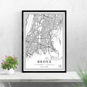 Bronx city map digital download black and white print design of United States poster wall art decor printable personalized gifts