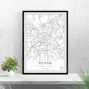 Minsk city map digital download black and white print design of Belarus poster wall art decor printable personalized gifts
