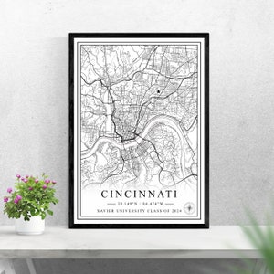 Xavier Universität Karte digitaler Download Schwarzweiß-Druck USA Poster Wand Kunst Dekor druckbare personalisierte Geschenke