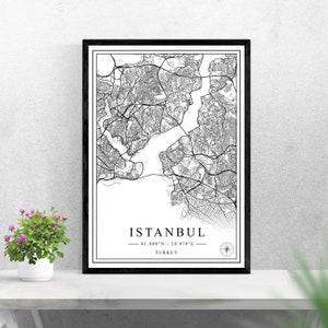 Istanbul mappa della città digitale download in bianco e nero stampa design della Turchia poster wall art decoro stampabile regali personalizzati