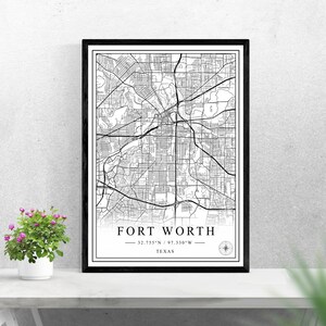 Fort Worth city map digital download black and white print design of United States poster wall art decor printable personalized gifts