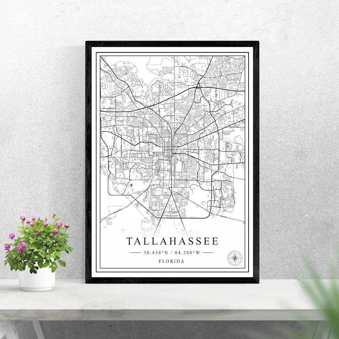 Tallahassee City Map Digital Download Black and White Print Design of ...