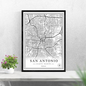 San Antonio city map digital download black and white print design of United States poster wall art decor printable personalized gifts