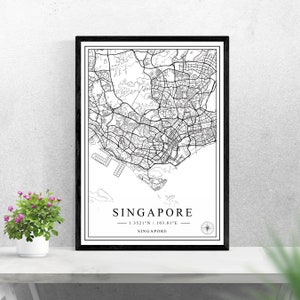 Singapur Stadtplan digitaler Download schwarz weiß Druck Design von Singapur Poster Wand Kunst Dekor druckbare personalisierte Geschenke