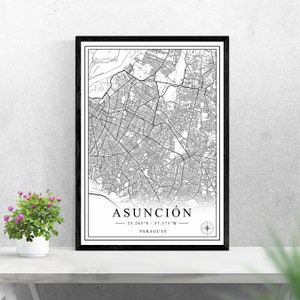 Asunción city map digital download black and white print design of Paraguay poster wall art decor printable personalized gifts
