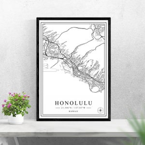 Honolulu city map digital download black and white print design of United States poster wall art decor printable personalized gifts