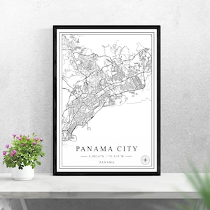 Mapa de la ciudad de Panamá descarga digital impresión en blanco y negro diseño de Panamá cartel pared arte decoración imprimible regalos personalizados
