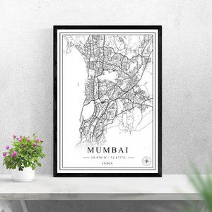 Mumbai mappa della città download digitale stampa in bianco e nero design di India poster wall art decoro stampabile regali personalizzati