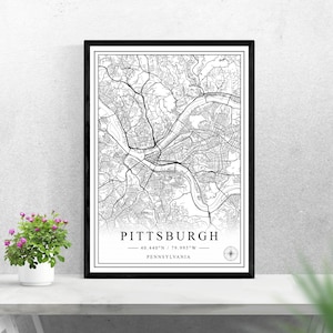 Pittsburgh Stadtplan digitaler Download schwarz weiß Druck Design usa Poster Wand Kunst Dekor druckbare personalisierte Geschenke