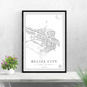 Belize City city map digital download black and white print design of Belize poster wall art decor printable personalized gifts