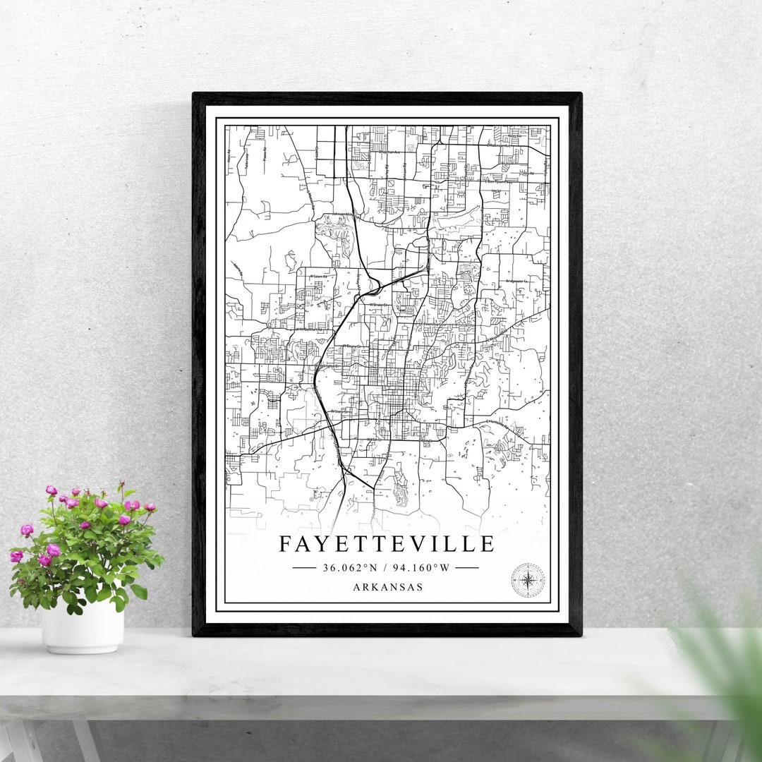 Fayetteville City Map Digital Download Black and White Print Design of ...