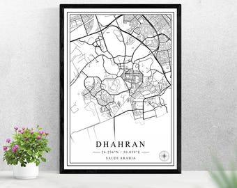 Dhahran city map digital download black and white print design of Saudi Arabia poster wall art decor printable personalized gifts