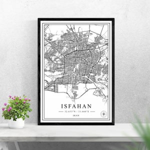 Isfahan city map digital download black and white print design of Iran poster wall art decor printable personalized gifts