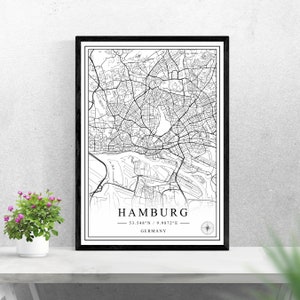 Hamburg Stadt Karte digitaler download schwarz weiß Druck Design von Deutschland Poster Wand Kunst Dekor druckbare personalisierte Geschenke