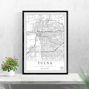 Tulsa Stadtplan digitaler Download schwarz-weiß Druck Design der VEREINIGTEN Staaten Poster Wand Kunst Dekor druckbare personalisierte Geschenke