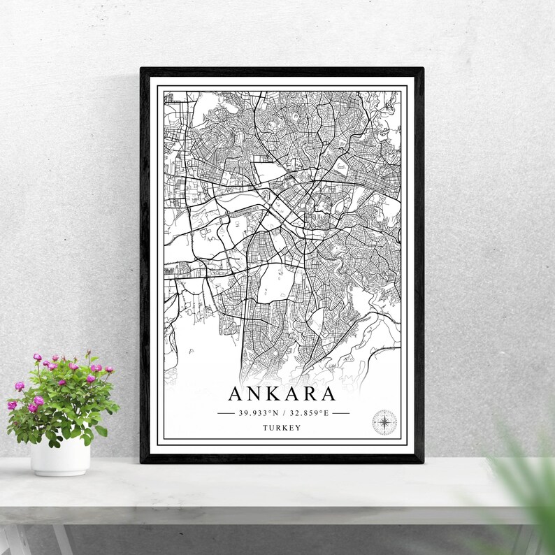Ankara City Map Digital Download Black and White Print Design of Turkey ...
