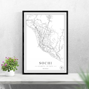 Sochi city map digital download black and white print design of Russia poster wall art decor printable personalized gifts