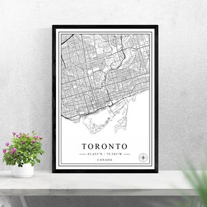 Mapa de la ciudad de Toronto descarga digital diseño de impresión en blanco y negro de Canadá póster decoración de arte de pared imprimible regalos personalizados