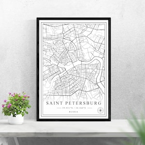 Saint Petersburg city map digital download black and white print design of Russia poster wall art decor printable personalized gifts
