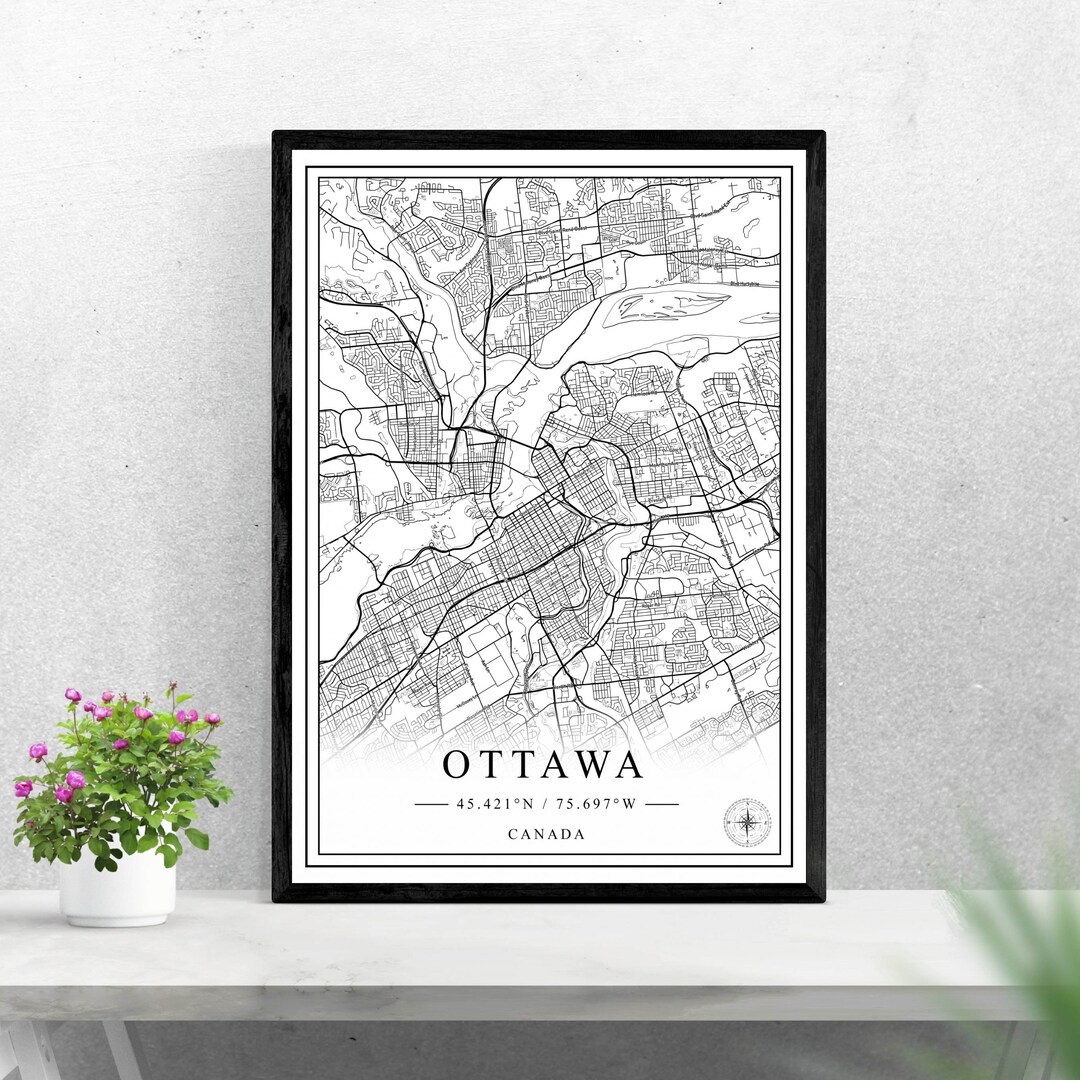 Ottawa City Map Digital Download Black and White Print Design of Canada ...