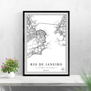 Rio de Janeiro Stadtplan digitaler Download schwarz weiß Druck Design von Brasilien Poster Wand Kunst Dekor druckbare personalisierte Geschenke