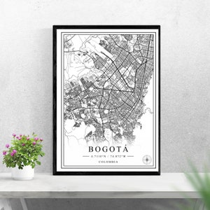 Carte de la ville de Bogotá téléchargement numérique noir et blanc print design de Colombie affiche art mural décor printable cadeaux personnalisés