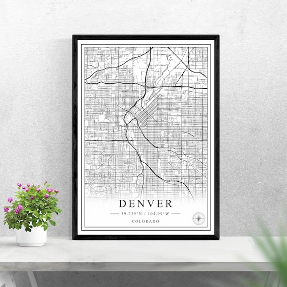 Denver City Map Digital Download Black and White Print Design - Etsy