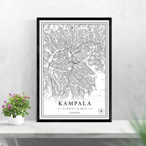 Kampala mapa de la ciudad descarga digital impresión en blanco y negro diseño de Uganda cartel pared arte decoración imprimible regalos personalizados