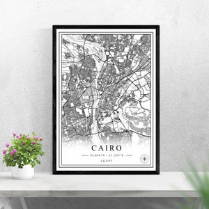 Cairo city map digital download black and white print design of Egypt poster wall art decor printable personalized gifts