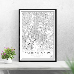 Washington, D.C. Stadtplan digitaler Download schwarz-weiß Druck Design der Vereinigten Staaten Poster Wand Kunst Dekor druckbare personalisierte Geschenke