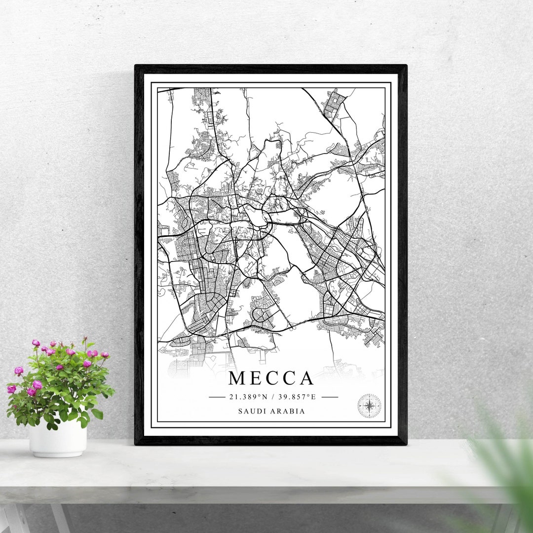 Mecca City Map Digital Download Black and White Print Design of Saudi ...